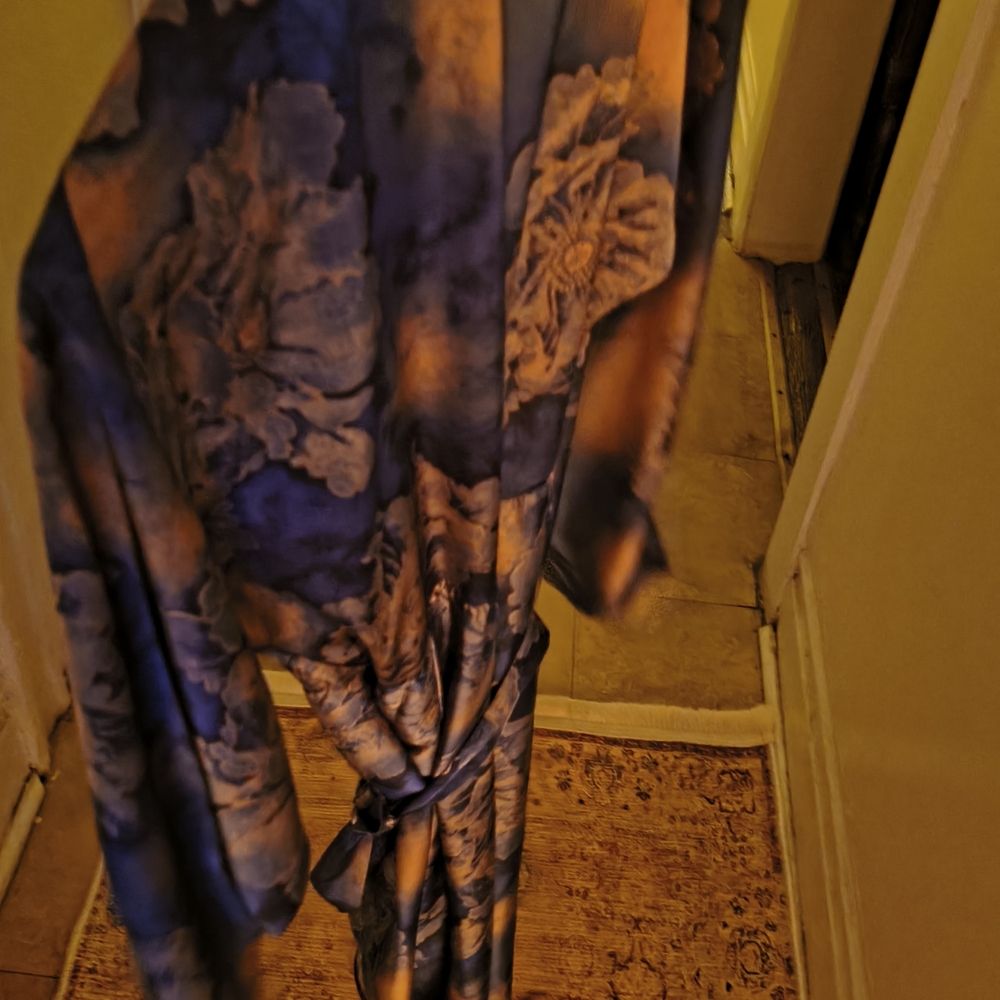 Elegant Blue Floral Women's Satin Dress - Picture 5 of 7